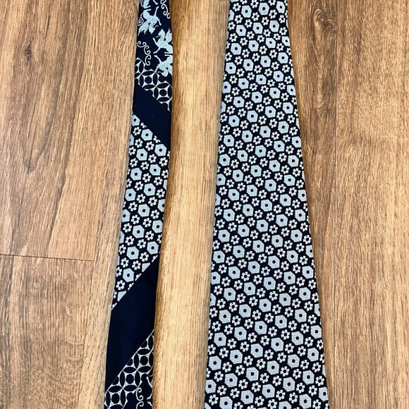 Vintage Oscar de la Renta Griffin 70's Polyester Blue Tie - Picture 6 of 9